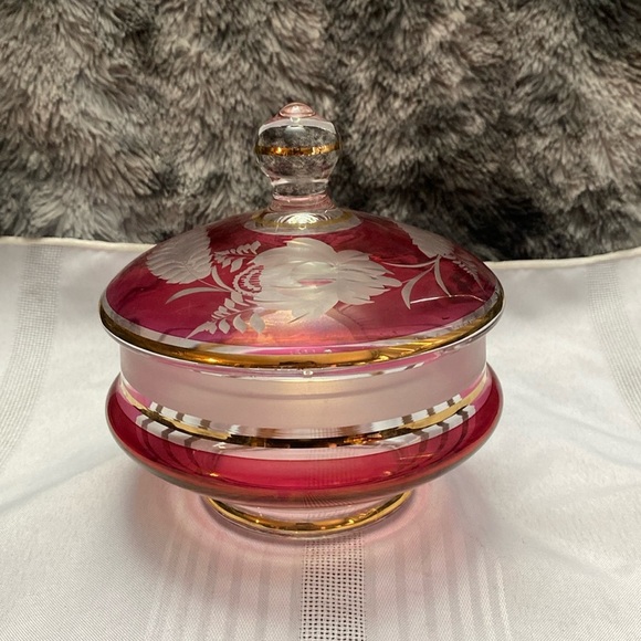 Bohemiam Ruby Red Crystal Glass Candy Dish - Picture 1 of 16